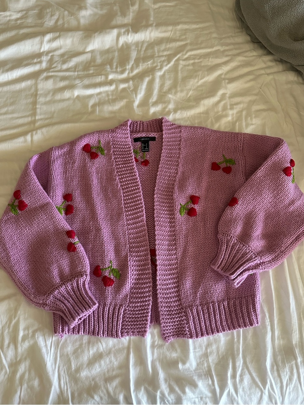 Forever 21 cherry open front cardigan